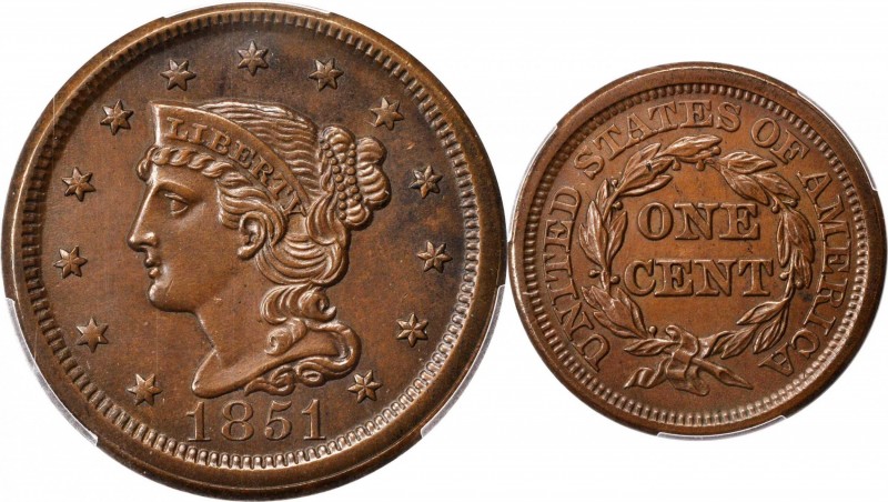 Braided Hair Cent
1851 Braided Hair Cent. N-8. Rarity-3. Unc Details--Cleaned (...