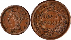 Braided Hair Cent
1857 Braided Hair Cent. N-4. Rarity-1. Small Date. AU-53 (PCGS).
PCGS# 1931.
Estimate: $225