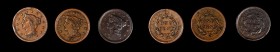 Braided Hair Cent
Lot of (3) 1857 Braided Hair Cents. Small Date.
Included are: Extremely Fine, edge bruise; Very Fine, reverse scratches; and Very ...