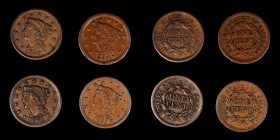Braided Hair Cent
Lot of (4) 1851 Braided Hair Cents.
Included are: Extremely Fine, rough, obverse spot; Very Fine; Very Fine, light roughness; and ...
