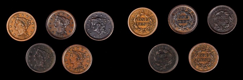 Braided Hair Cent
Lot of (5) 1853 Braided Hair Cents.
Included are: Mint State...