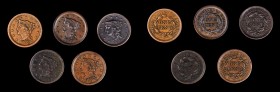 Braided Hair Cent
Lot of (5) 1853 Braided Hair Cents.
Included are: Mint State, cleaned, recolored; About Uncirculated, porous; Extremely Fine; Very...