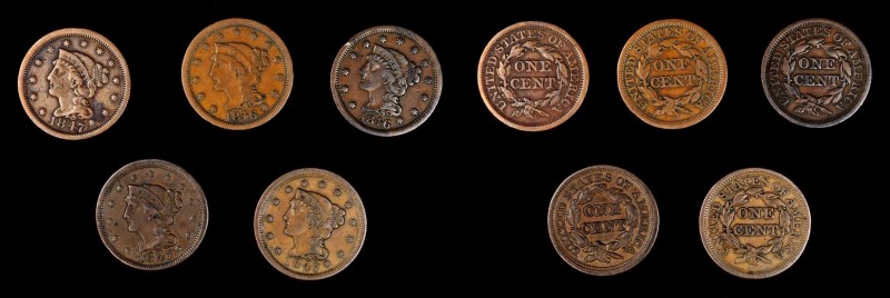 Braided Hair Cent
Lot of (5) Braided Hair Cents.
Included are: 1846 Medium Dat...