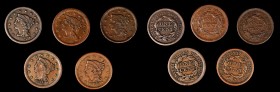 Braided Hair Cent
Lot of (5) Braided Hair Cents.
Included are: 1849 Choice Very Fine, marks; 1849 Very Fine; 1849 Fine, edge nick; 1850 Choice Very ...