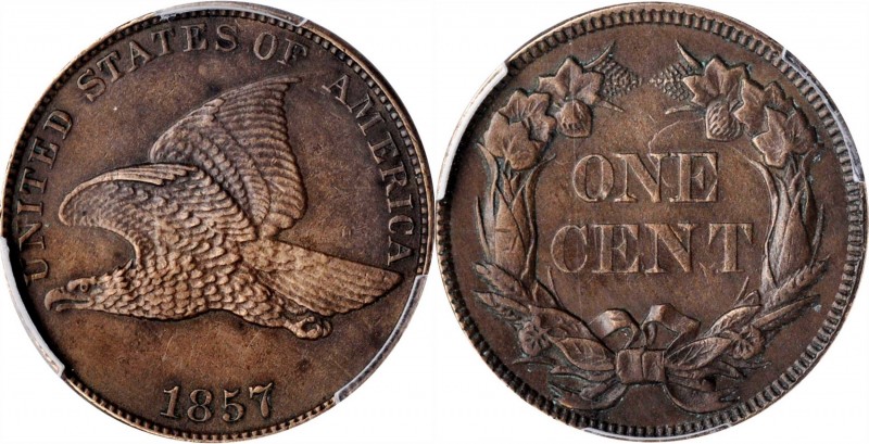 Flying Eagle Cent
1857 Flying Eagle Cent. Snow-8, FS-901. Reverse Die Clashed w...
