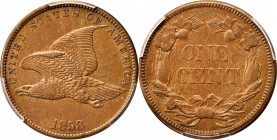 Flying Eagle Cent
1858 Flying Eagle Cent. Small Letters, Low Leaves (Style of 1858), Type III. AU-55 (PCGS).
PCGS# 2020. NGC ID: 2279.
Estimate: $2...