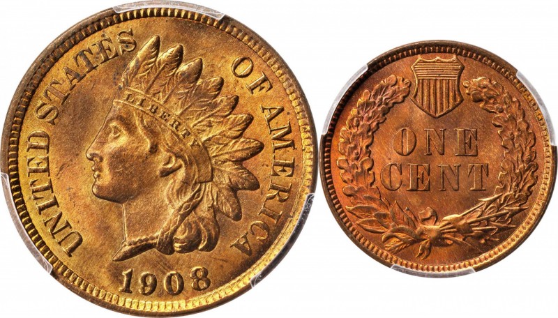 Indian Cent
1908 Indian Cent. MS-64+ RB (PCGS).
PCGS# 2230. NGC ID: 2295.
Est...