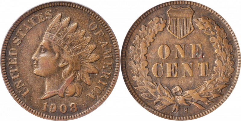 Indian Cent
1908-S Indian Cent. EF-45 (PCGS).
PCGS# 2232. NGC ID: 2296.
Estim...