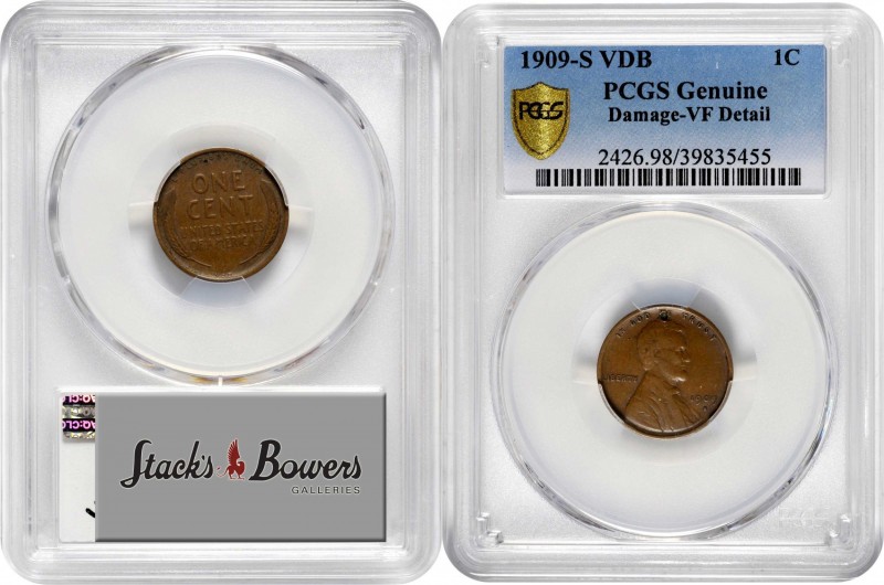 Lincoln Cent
1909-S Lincoln Cent. V.D.B. VF Details--Damage (PCGS).
PCGS# 2426...