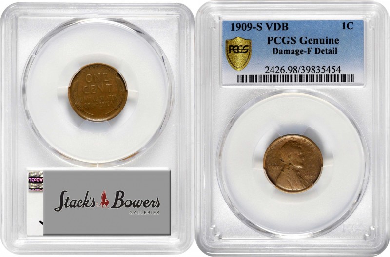 Lincoln Cent
1909-S Lincoln Cent. V.D.B. Fine Details--Damage (PCGS).
PCGS# 24...