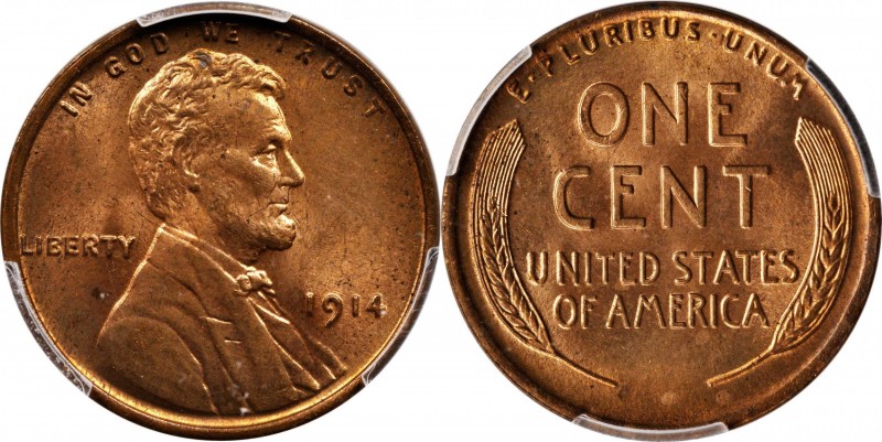 Lincoln Cent
1914 Lincoln Cent. MS-64 RB (PCGS).
PCGS# 2469. NGC ID: 22BG.
Es...