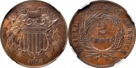 Two-Cent Piece
1865 Two-Cent Piece. Fancy 5. MS-62 BN (NGC).
PCGS# 3582. NGC ID: 22NA.
Estimate: $120