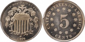 Shield Nickel
1876 Shield Nickel. Proof-66 (PCGS).
PCGS# 3830. NGC ID: 276T.
From the Monterrey Collection.
Estimate: $600
