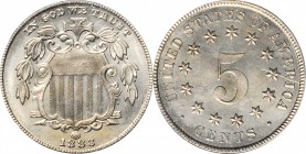 Shield Nickel
1883 Shield Nickel. Proof-64 (PCGS). CAC. OGH--First Generation.
PCGS# 3838. NGC ID: 276Z.
Estimate: $350