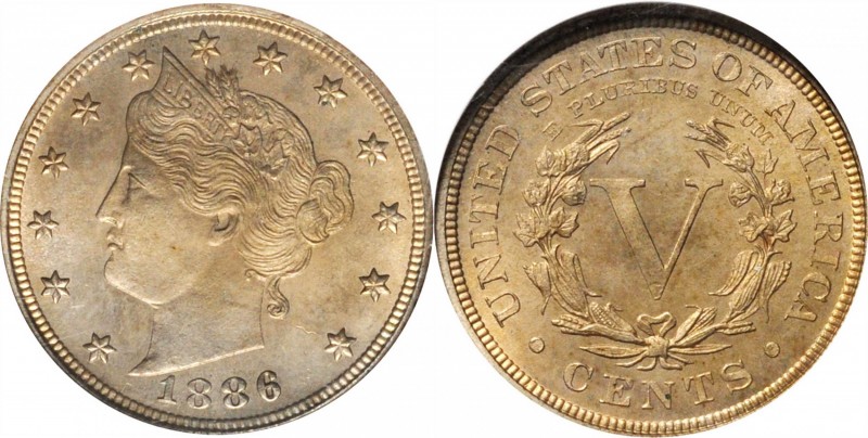 Liberty Head Nickel
1886 Liberty Head Nickel. Proof-64 (NGC).
PCGS# 3884. NGC ...