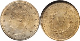 Liberty Head Nickel
1886 Liberty Head Nickel. Proof-64 (NGC).
PCGS# 3884. NGC ID: 277U.
Estimate: $500
