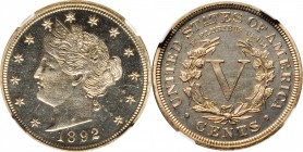 Liberty Head Nickel
1892 Liberty Head Nickel. Proof-64 Cameo (NGC).
PCGS# 83890. NGC ID: 2782.
Estimate: $300