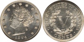 Liberty Head Nickel
1894 Liberty Head Nickel. Proof-65 (NGC).
PCGS# 3892. NGC ID: 2784.
Estimate: $300