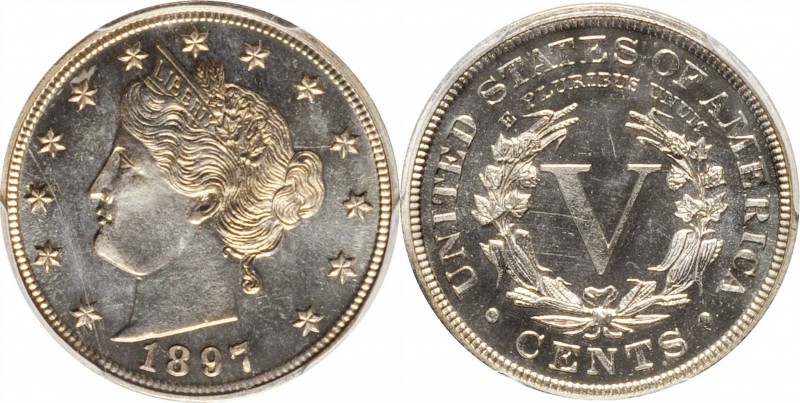 Liberty Head Nickel
1897 Liberty Head Nickel. Proof-66 (PCGS).
PCGS# 3895. NGC...