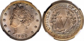 Liberty Head Nickel
1900 Liberty Head Nickel. MS-62 (NGC).
PCGS# 3861. NGC ID: 22PS.
Estimate: $100