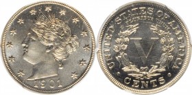 Liberty Head Nickel
1901 Liberty Head Nickel. Proof-66+ (PCGS).
PCGS# 3899. NGC ID: 278B.
Estimate: $500
