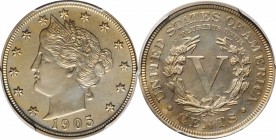 Liberty Head Nickel
1905 Liberty Head Nickel. Proof-65 (PCGS).
PCGS# 3903. NGC ID: 278F.
Estimate: $400