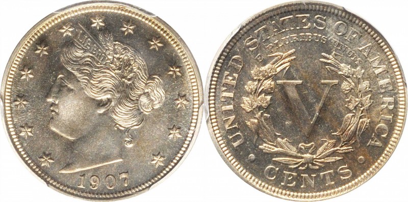 Liberty Head Nickel
1907 Liberty Head Nickel. Proof-66 (PCGS).
PCGS# 3905. NGC...