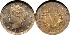 Liberty Head Nickel
1910 Liberty Head Nickel. Proof-66 Cameo (NGC).
PCGS# 83908. NGC ID: 278L.
Estimate: $600