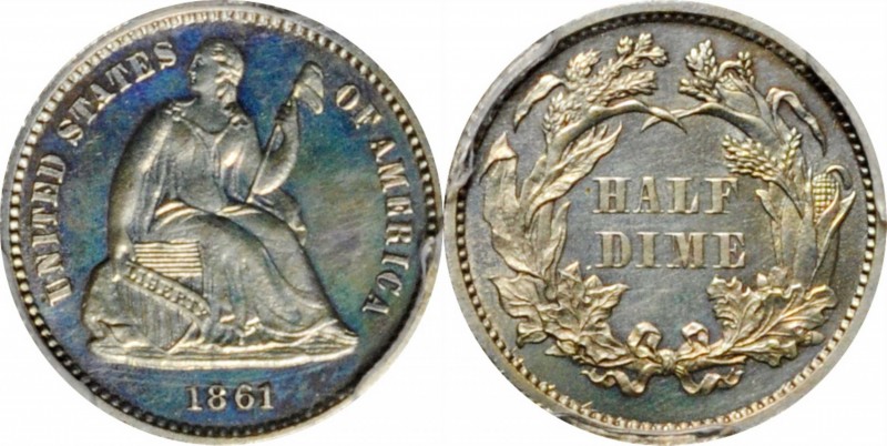 Liberty Seated Half Dime
1861 Liberty Seated Half Dime. Proof-63 Cameo (PCGS)....