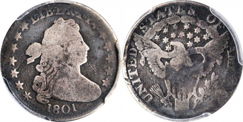 Draped Bust Dime
1801 Draped Bust Dime. JR-1. Rarity-4. Good Details--Damage (P...
