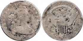 Draped Bust Dime
1807 Draped Bust Dime. JR-1, the only known dies. Rarity-1. VG Details--Scratch (PCGS).
PCGS# 4480. NGC ID: 236T.
Estimate: $300