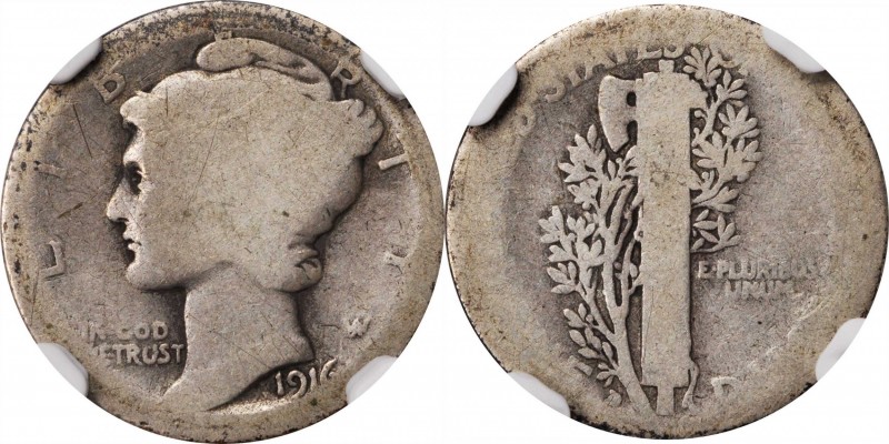Mercury Dime
1916-D Mercury Dime. Fair-2 (NGC).
PCGS# 4906. NGC ID: 23GY.
Est...