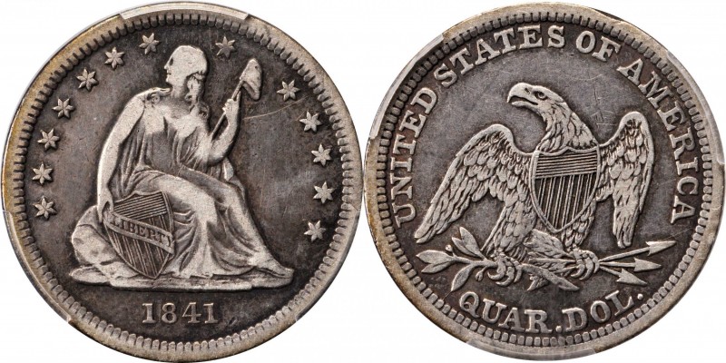 Liberty Seated Quarter
1841 Liberty Seated Quarter. Briggs 3-B. VF Details--Cle...