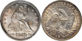 Liberty Seated Quarter
1853/4 Liberty Seated Quarter. Arrows and Rays. Briggs 1-A, FS-301. AU Details--Cleaned (PCGS).
PCGS# 5427. NGC ID: 23U4.
Es...