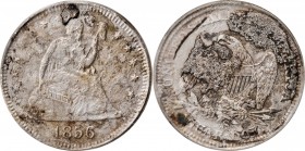 Liberty Seated Quarter
1856-S Liberty Seated Quarter. Briggs 2-C. Gold S.S. Central America Label. (PCGS).
About Uncirculated, Excessive Corrosion....