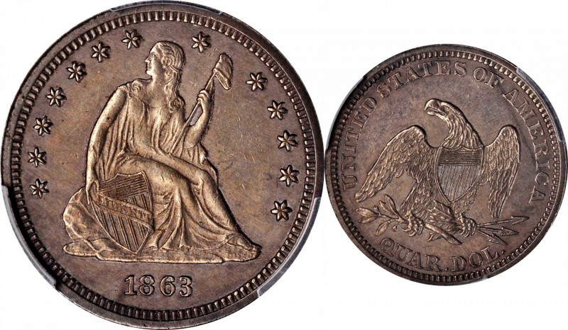 Liberty Seated Quarter
1863 Liberty Seated Quarter. Briggs 1-A. AU Details--Har...