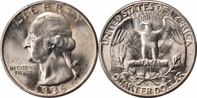Washington Quarter
1936-D Washington Quarter. MS-65 (PCGS).
PCGS# 5801. NGC ID...