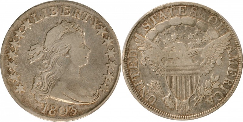 Draped Bust Half Dollar
1803 Draped Bust Half Dollar. O-103, T-3. Rarity-3. Lar...