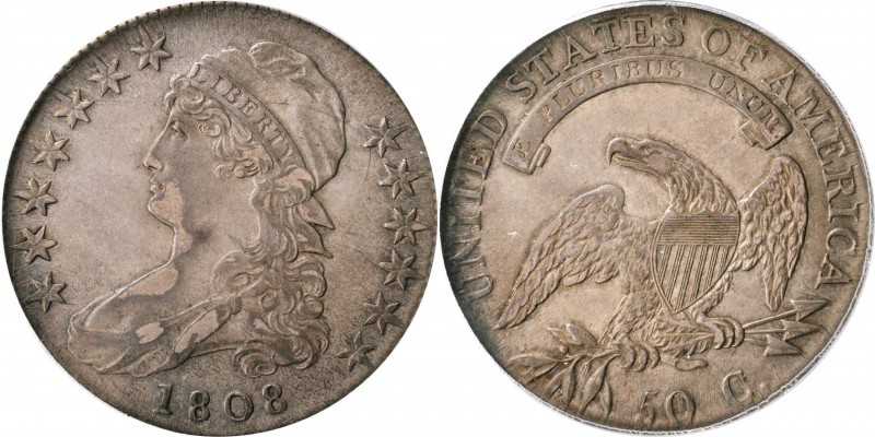 Capped Bust Half Dollar
1808 Capped Bust Half Dollar. O-107a. Rarity-2. EF-40 (...