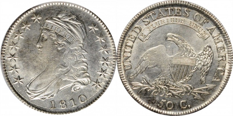 Capped Bust Half Dollar
1810 Capped Bust Half Dollar. O-102a. Rarity-2. AU Deta...