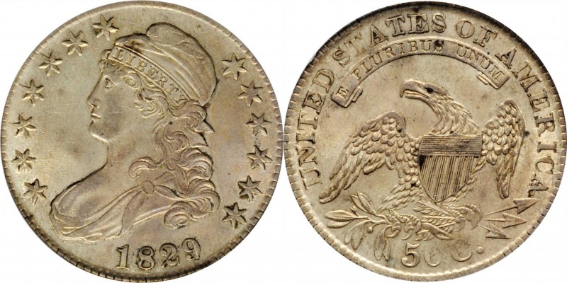Capped Bust Half Dollar
1829/7 Capped Bust Half Dollar. O-101a. Rarity-1. AU-53...