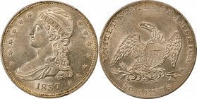 Capped Bust Half Dollar
1837 Capped Bust Half Dollar. Reeded Edge. 50 CENTS. GR-13. Rarity-1. AU-58 (PCGS).
PCGS# 6176. NGC ID: 24G4.
From the Napl...