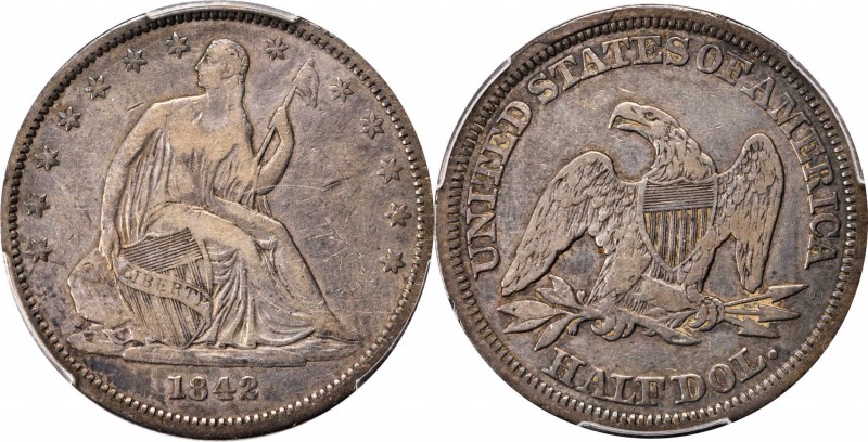 Liberty Seated Half Dollar
1842 Liberty Seated Half Dollar. WB-7. Small Date, M...