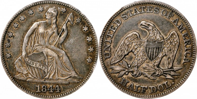 Liberty Seated Half Dollar
1844 Liberty Seated Half Dollar. WB-16. Rarity-7. Re...