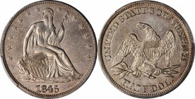 Liberty Seated Half Dollar
1845 Liberty Seated Half Dollar. WB-1. Rarity-3. Repunched Date. AU Details--Surfaces Smoothed (PCGS).
PCGS# 6248. NGC ID...