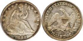 Liberty Seated Half Dollar
1848 Liberty Seated Half Dollar. WB-13. Rarity-4. EF-40 (PCGS).
PCGS# 6260. NGC ID: 24HC.
From the Naples Bay Collection...