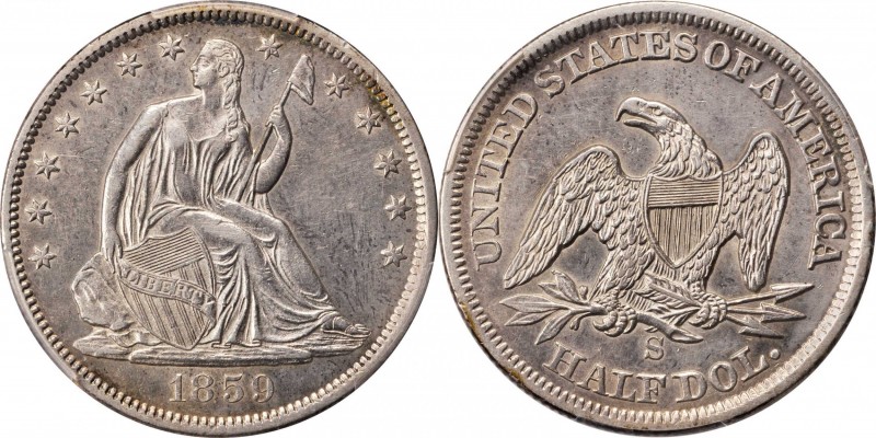Liberty Seated Half Dollar
1859-S Liberty Seated Half Dollar. WB-1. Rarity-3. R...