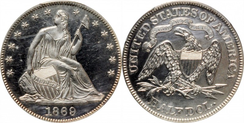 Liberty Seated Half Dollar
1869 Liberty Seated Half Dollar. Proof-62 Cameo (PCG...