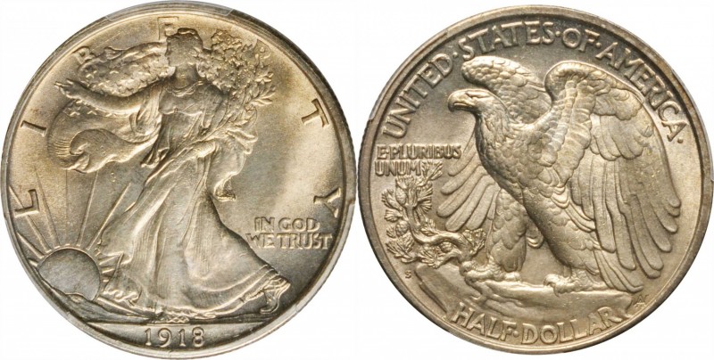 Walking Liberty Half Dollar
1918-S Walking Liberty Half Dollar. Unc Details--St...