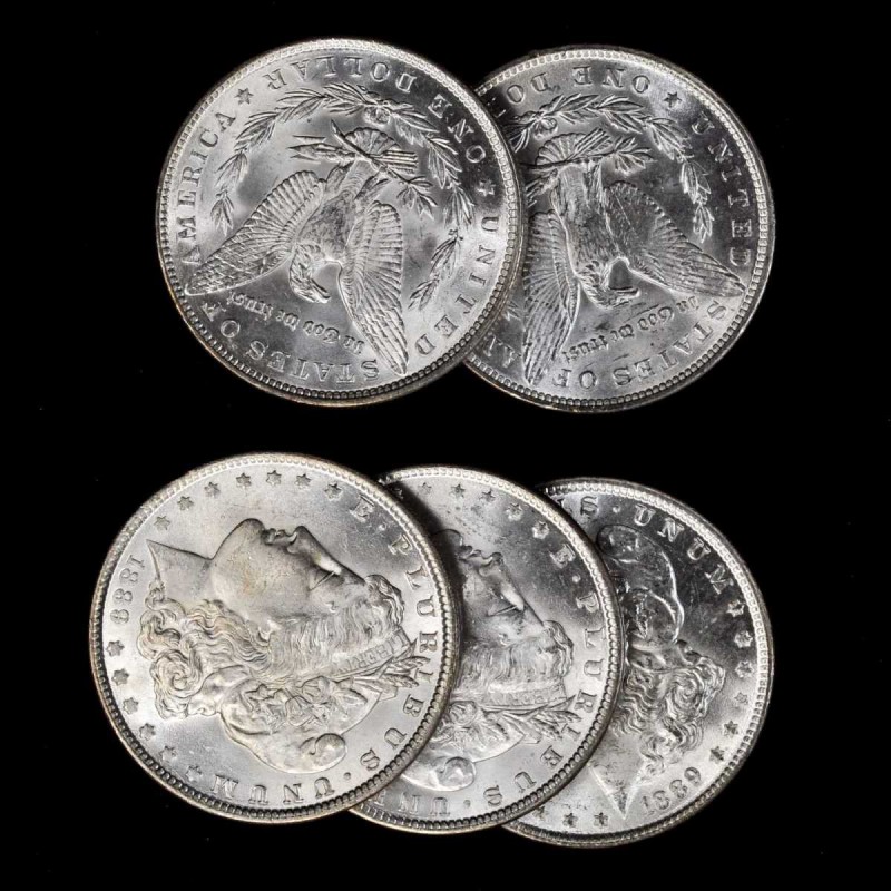 Morgan Silver Dollar
Lot of (5) 1889 Morgan Silver Dollars. Average MS-60 to MS...